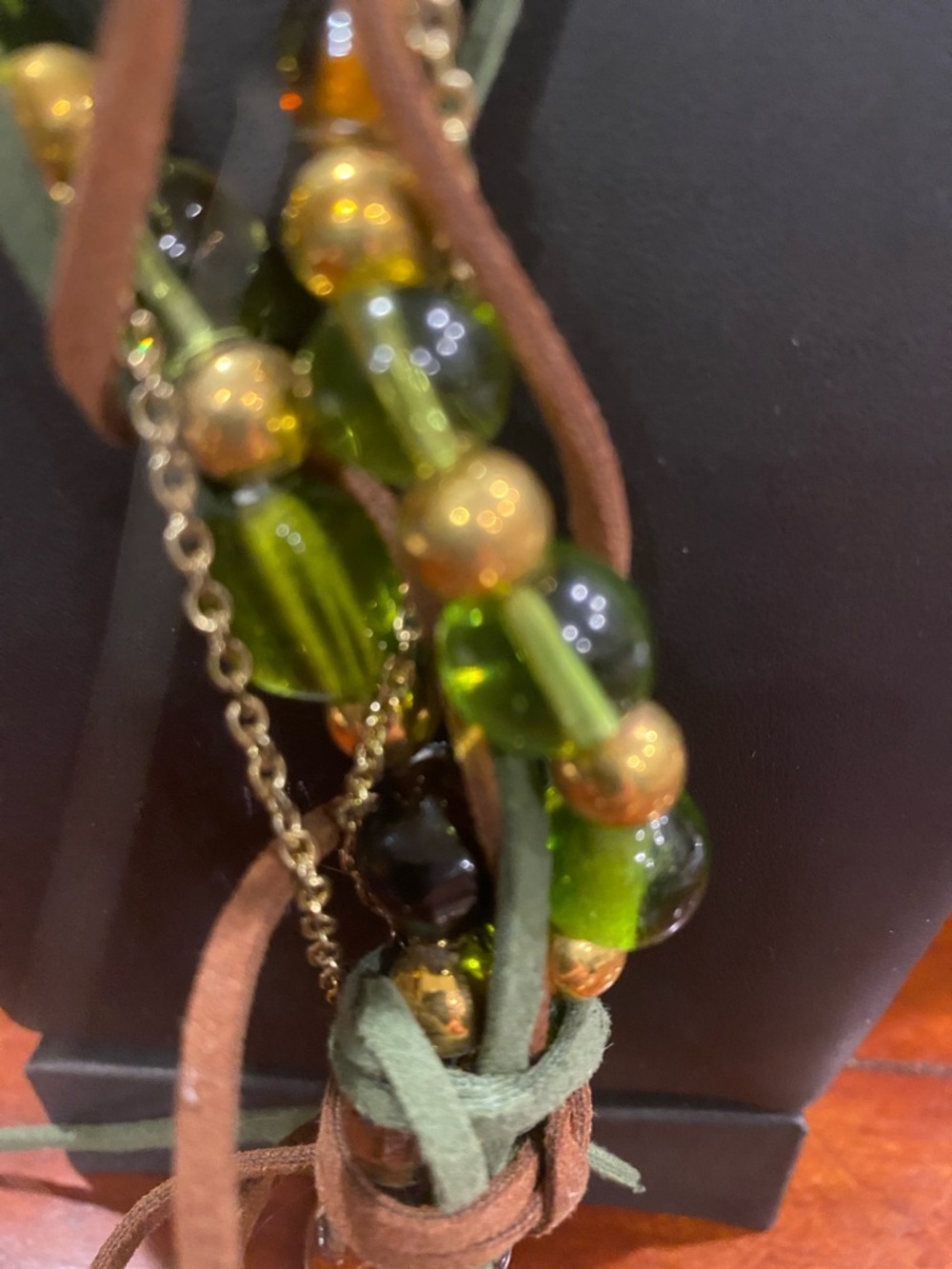 Wacky Item for Challenge Gold-Tone Multi Charm Necklace with Amber color Beads - Picture 8 of 12